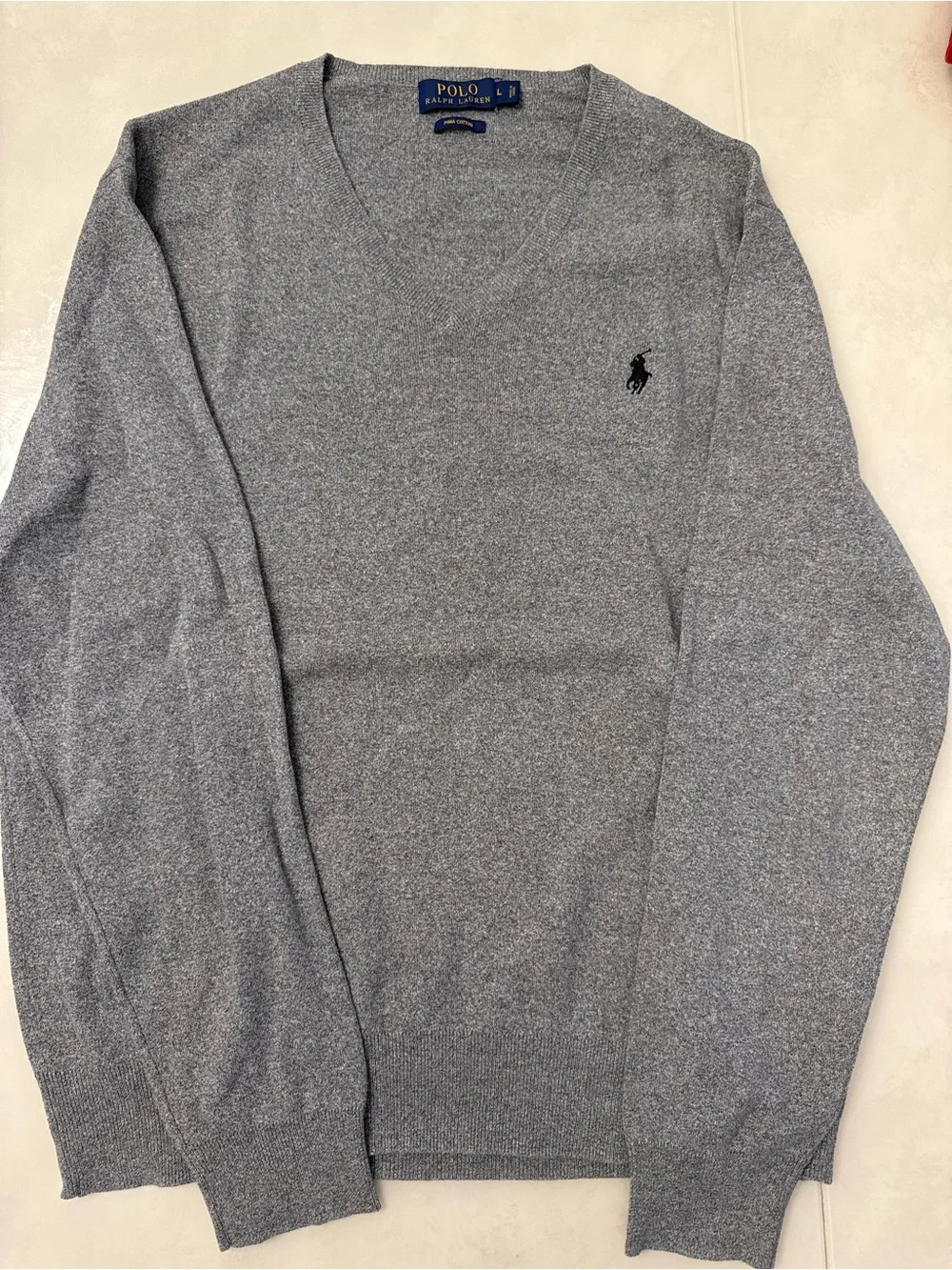 Ralph Lauren Men's Heather Gray V-Neck Sweater Pima cotton